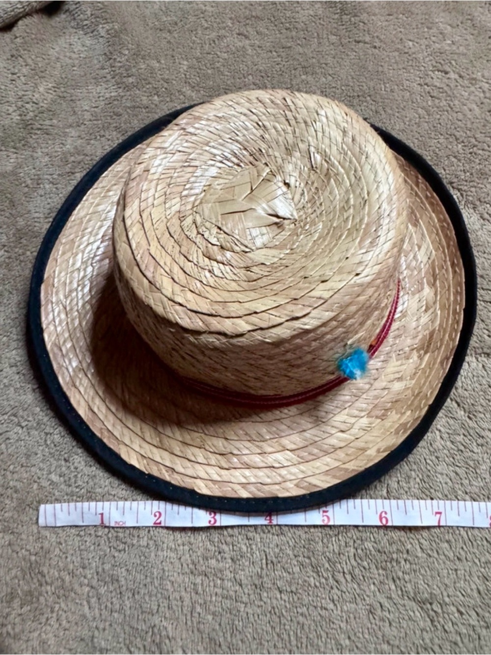 Straw Kids Sun Hat with Black Trim and Blue Accent